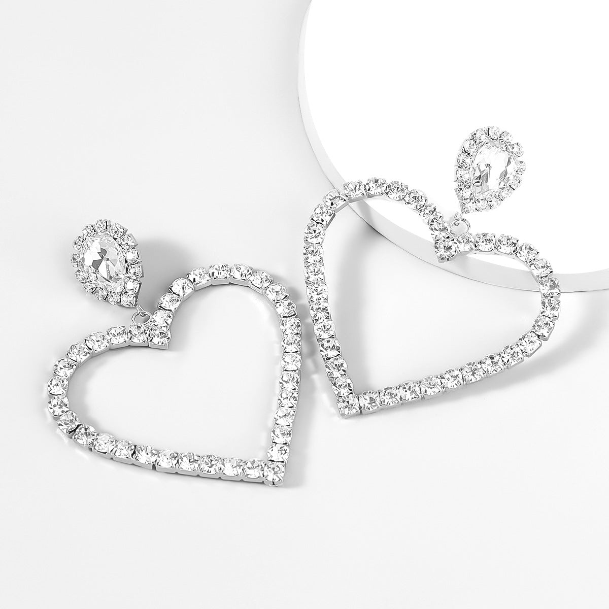 Alloy Diamond Rhinestone Glass Drill Heart-shaped Eardrops Earrings For Women Bijou Her
