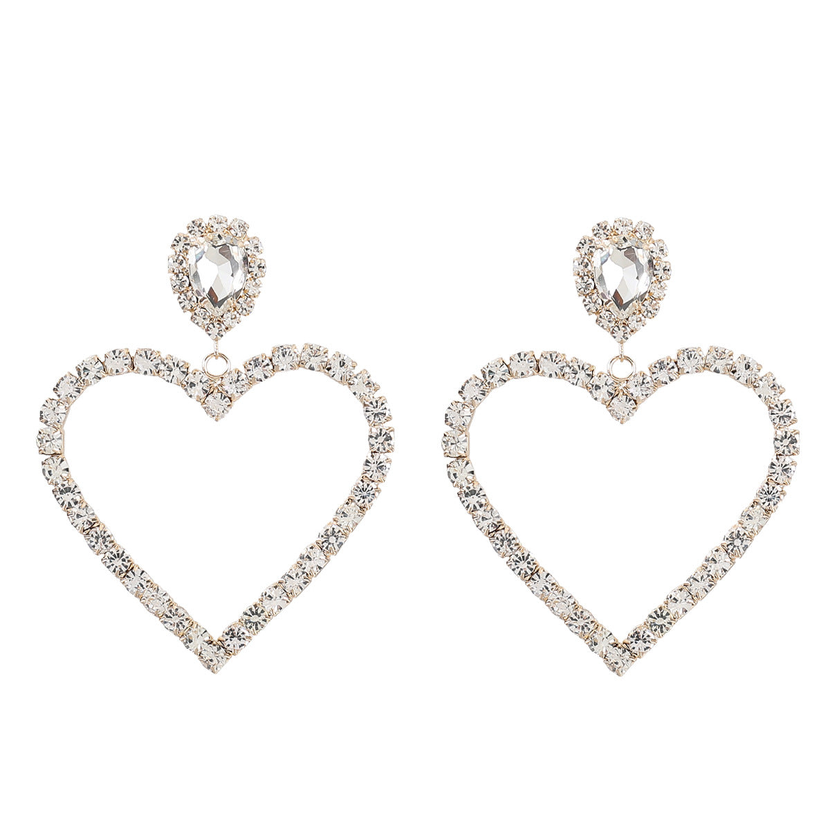 Alloy Diamond Rhinestone Glass Drill Heart-shaped Eardrops Earrings For Women Bijou Her