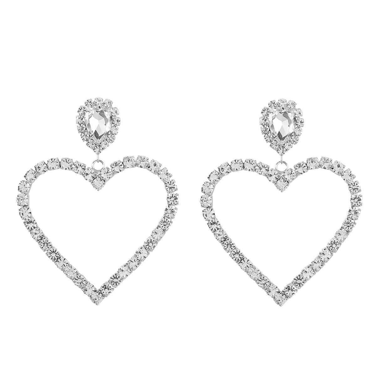 Alloy Diamond Rhinestone Glass Drill Heart-shaped Eardrops Earrings For Women Bijou Her