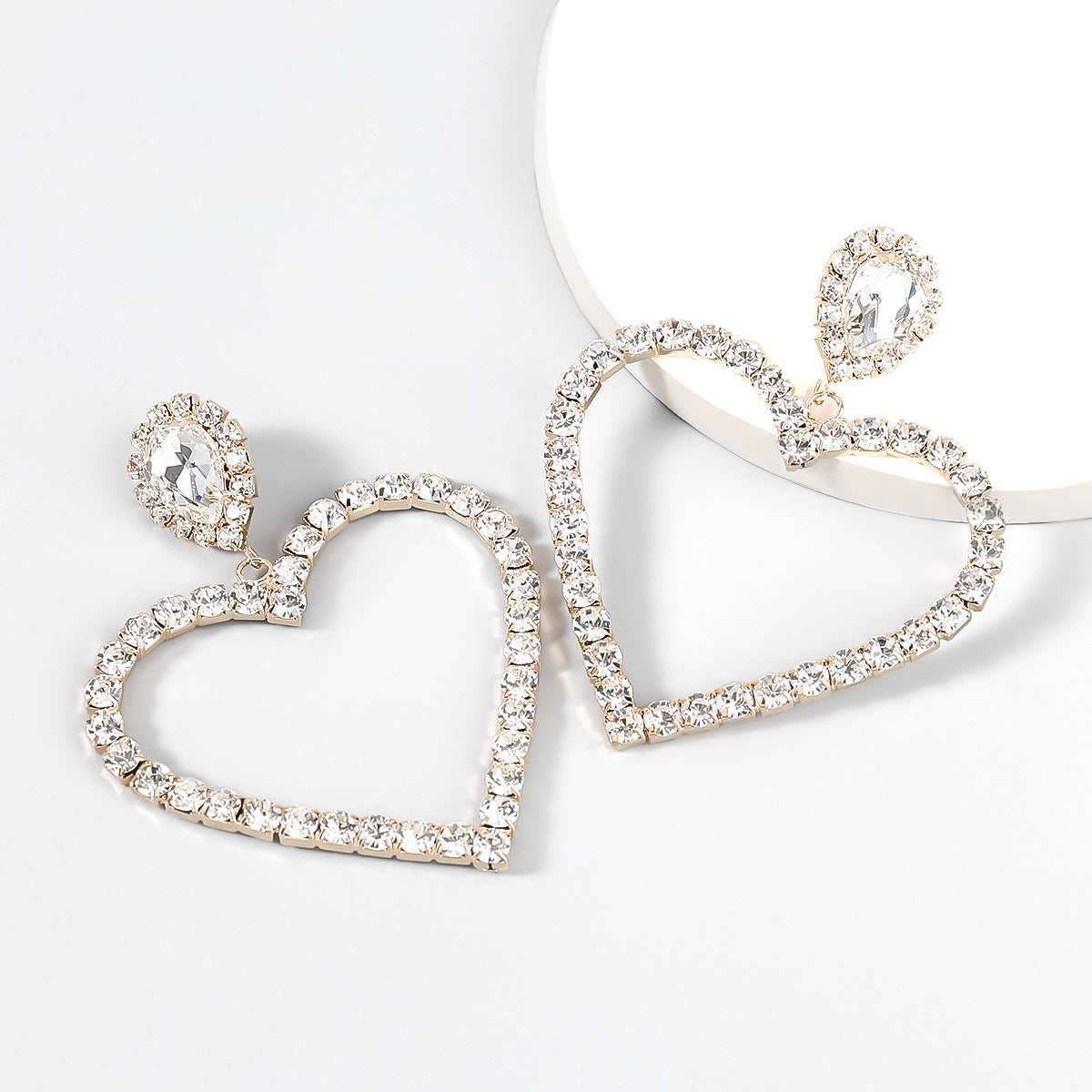 Alloy Diamond Rhinestone Glass Drill Heart-shaped Eardrops Earrings For Women Bijou Her