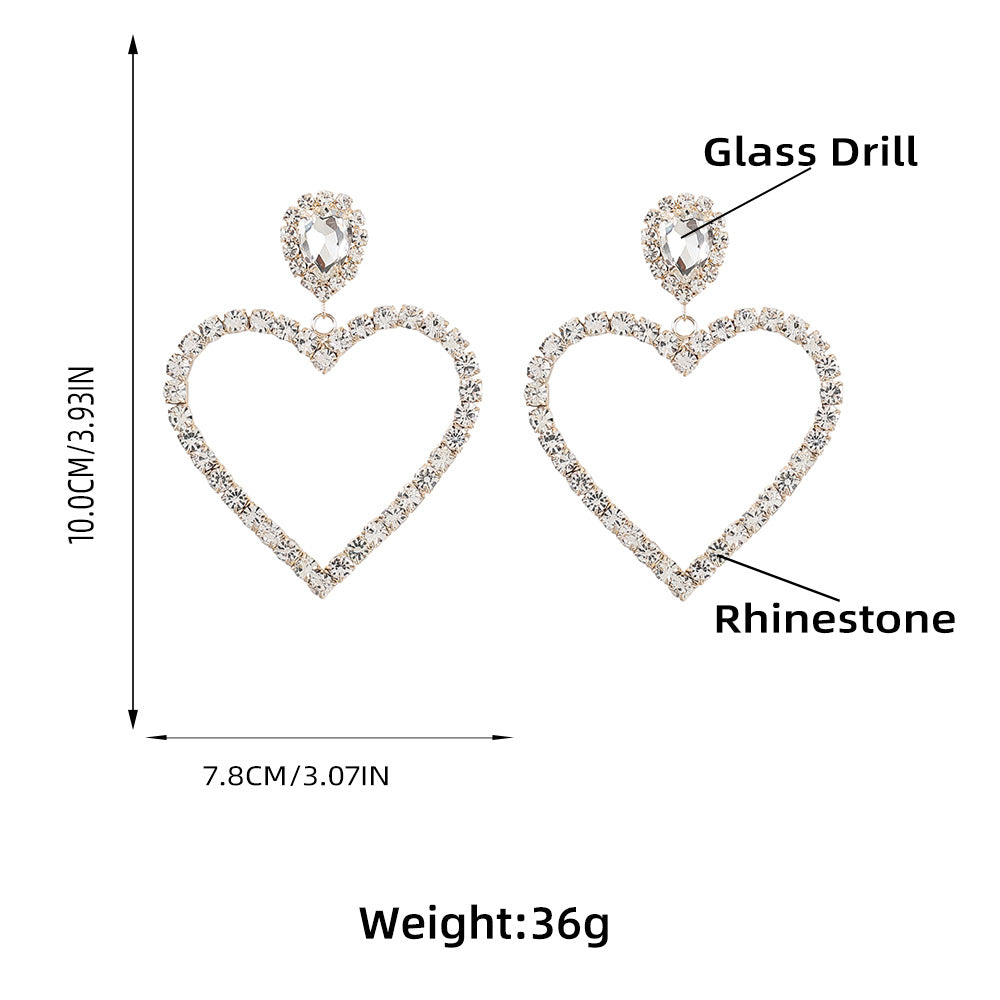 Alloy Diamond Rhinestone Glass Drill Heart-shaped Eardrops Earrings For Women Bijou Her