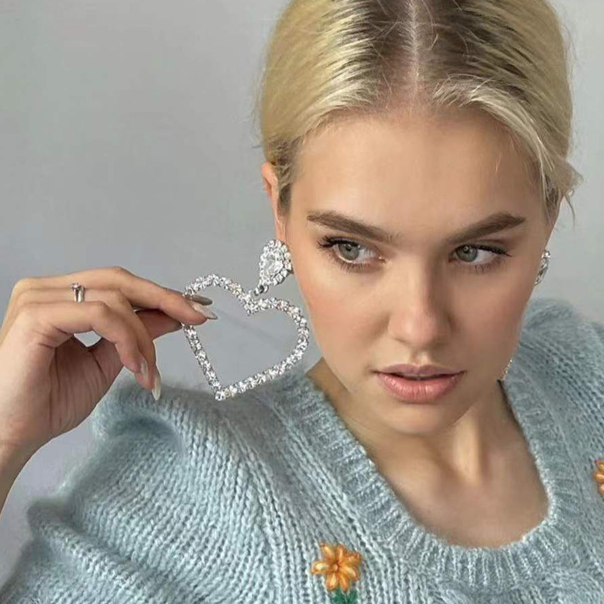 Alloy Diamond Rhinestone Glass Drill Heart-shaped Eardrops Earrings For Women Bijou Her
