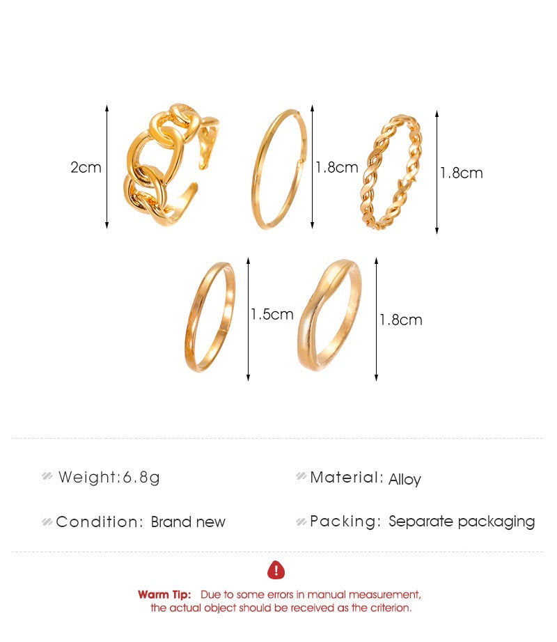 Alloy Five-Piece Ring Set - 2m/1.8cm/1.5cm Sizes Bijou Her