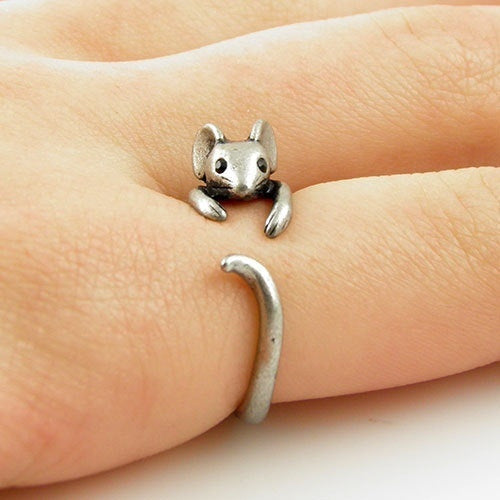 Alloy Mouse Open Adjustable Animal Ring Bijou Her