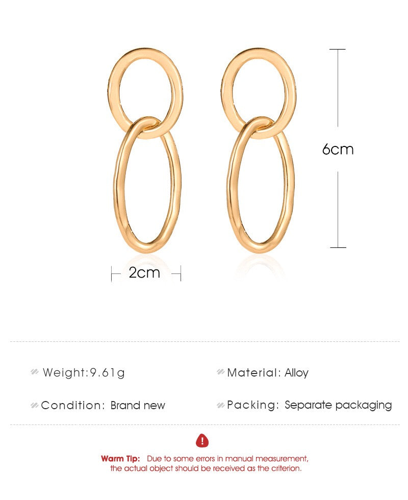 Alloy Round Oval Linked Hoops Earrings - 6cm x 2cm, 9.61g Bijou Her