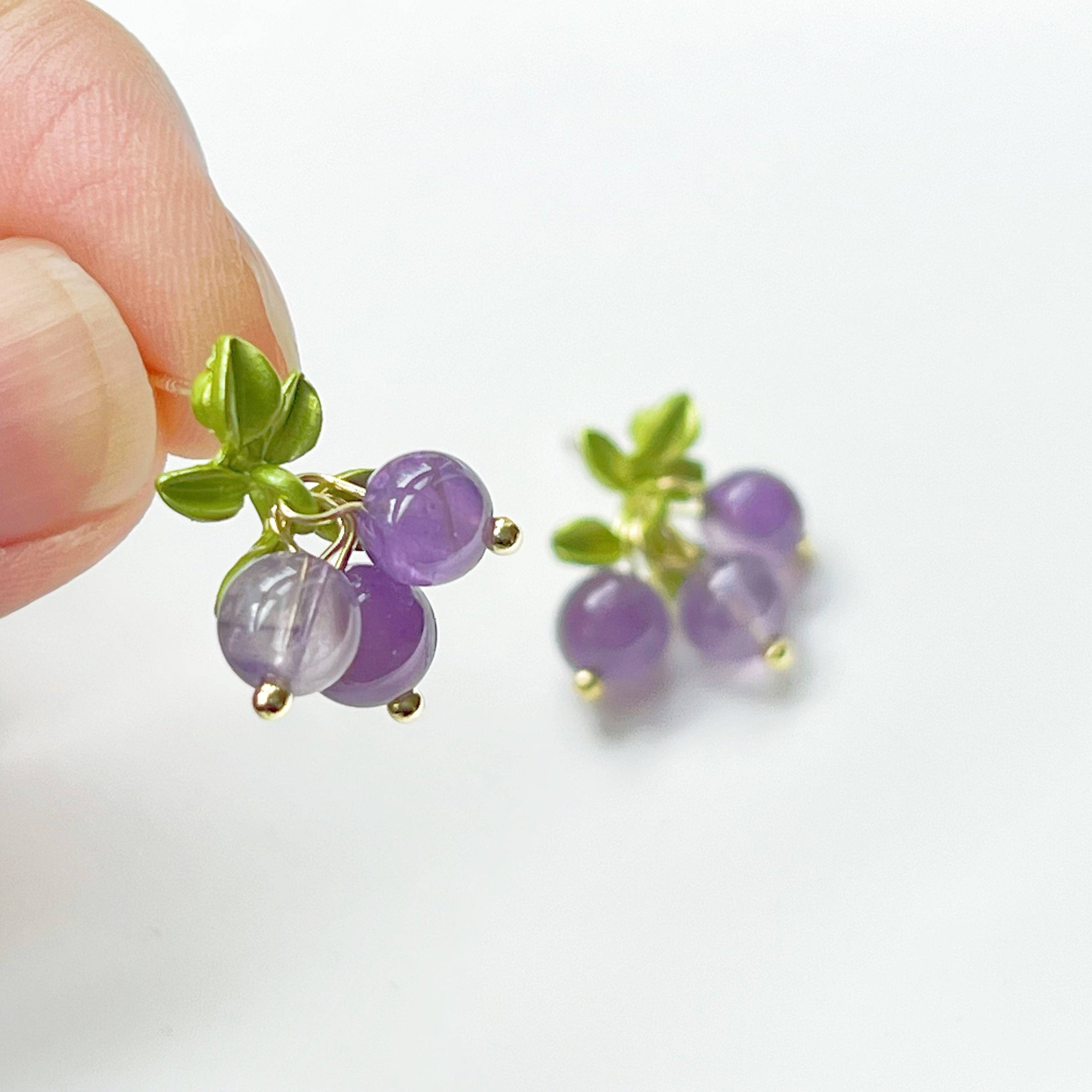 Amethyst Grape Earrings - Natural Purple Crystal Jewelry for February Birthdays and Good Luck Symbolism Bijou Her