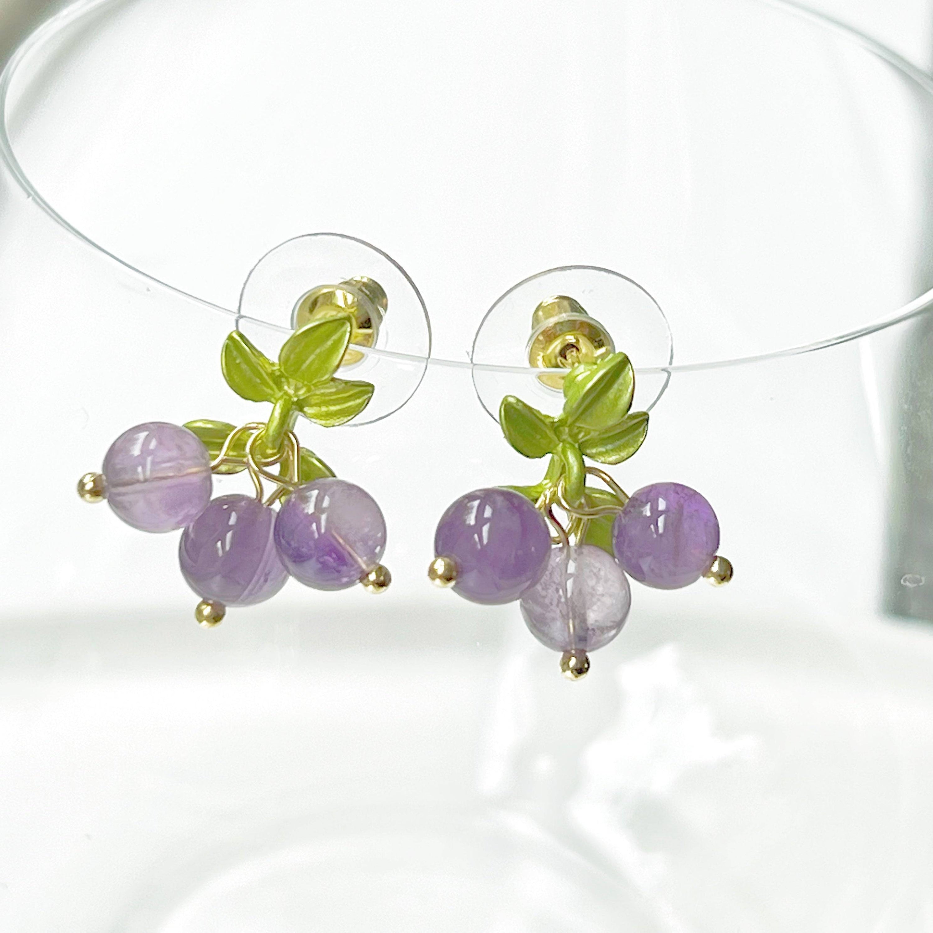 Amethyst Grape Earrings - Natural Purple Crystal Jewelry for February Birthdays and Good Luck Symbolism Bijou Her