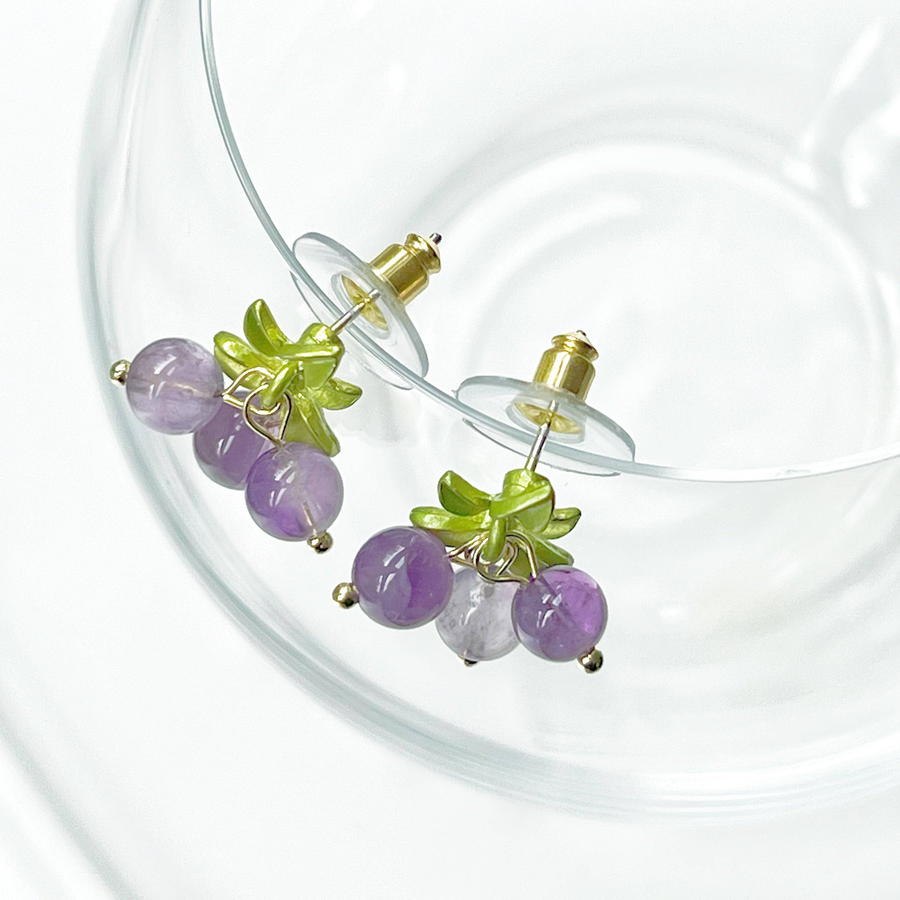 Amethyst Grape Earrings - Natural Purple Crystal Jewelry for February Birthdays and Good Luck Symbolism Bijou Her