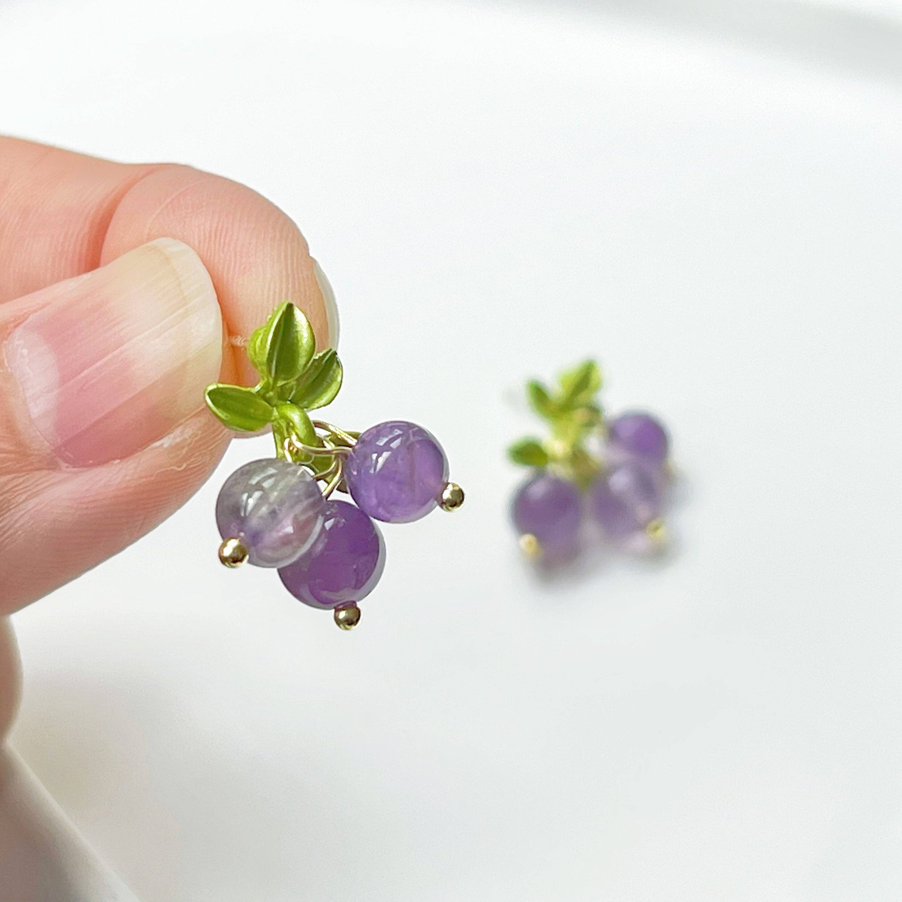 Amethyst Grape Earrings - Natural Purple Crystal Jewelry for February Birthdays and Good Luck Symbolism Bijou Her