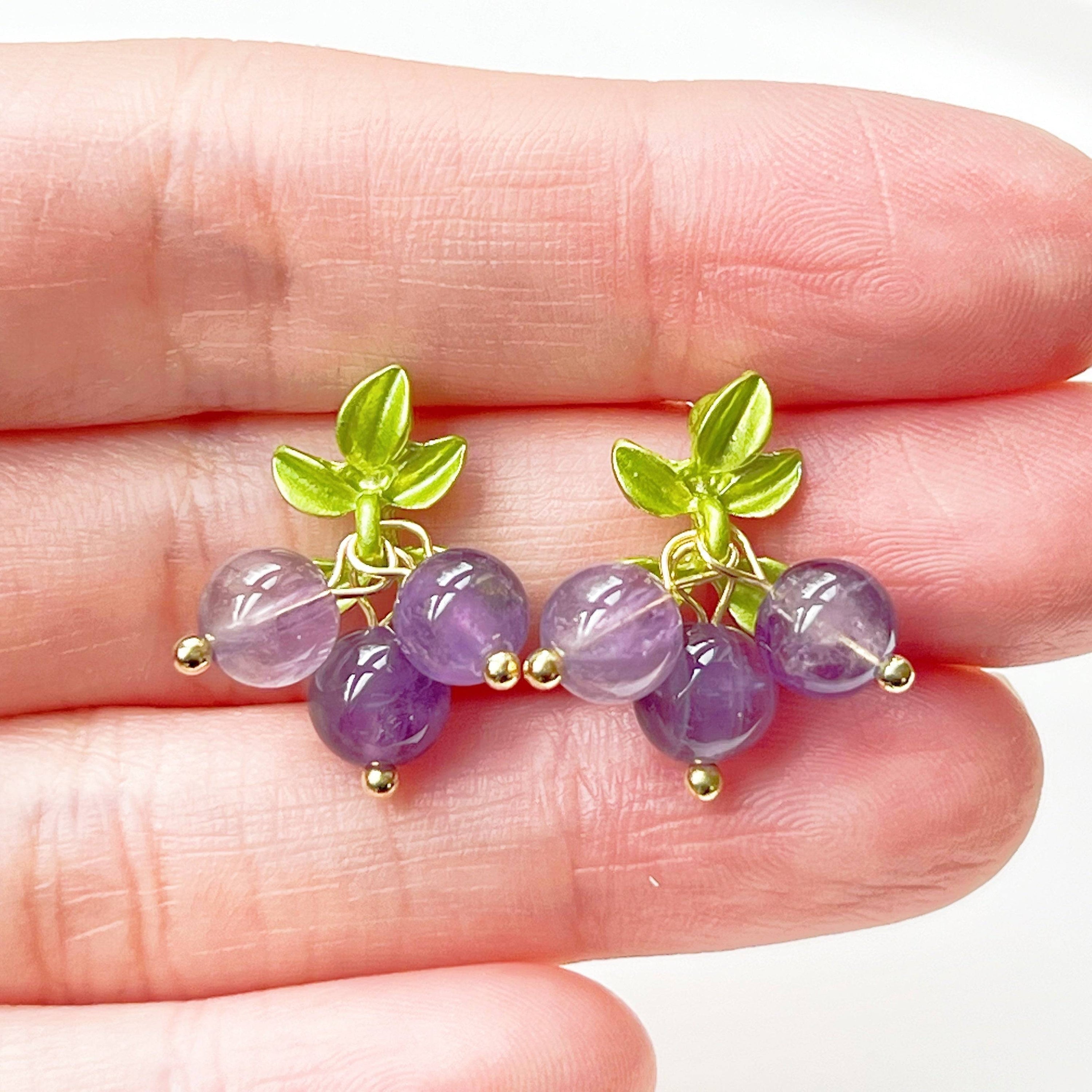 Amethyst Grape Earrings - Natural Purple Crystal Jewelry for February Birthdays and Good Luck Symbolism Bijou Her