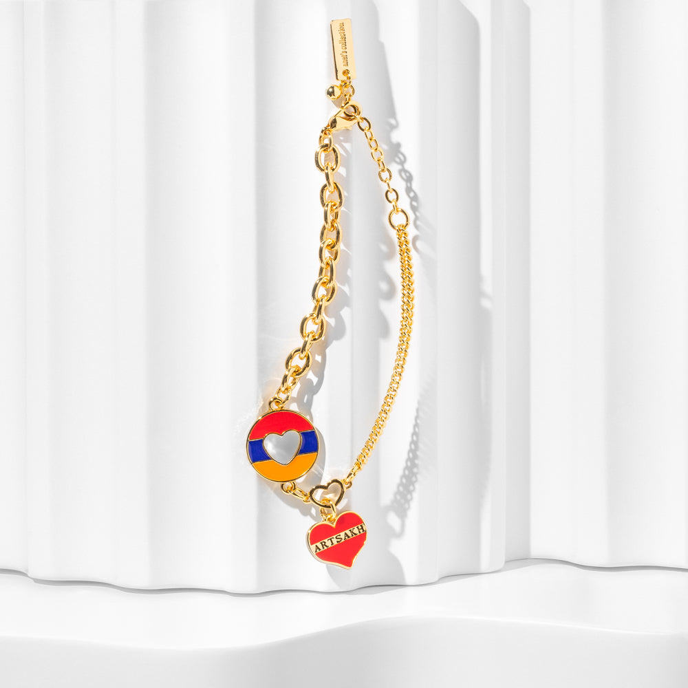 Anet's Collection Artsakh is Armenia Bracelet - 18k Gold Plated with Enamel Tricolor Heart and Flag Design Bijou Her