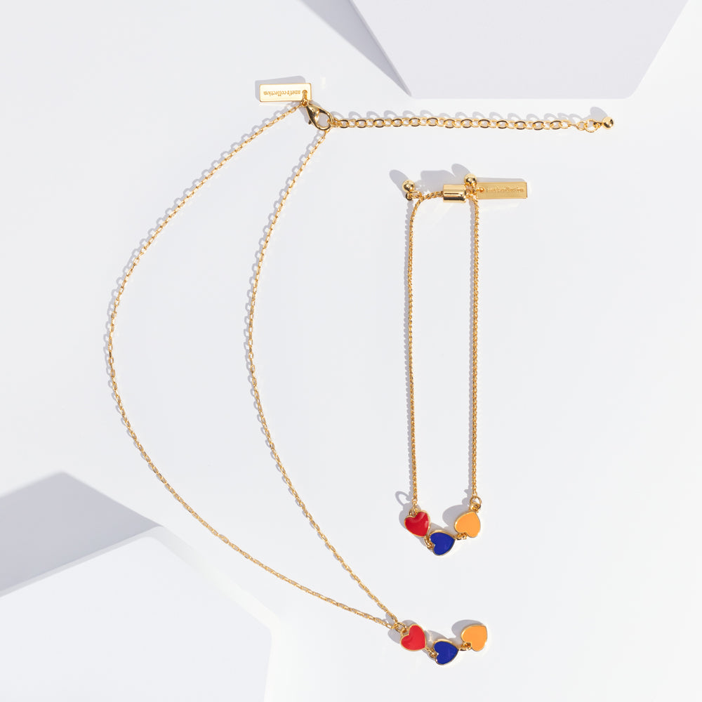 Anet's Collection Hearts of Armenia Bracelet - Enamel Tricolor Hearts on Gold Plated Brass with Adjustable Chain Bijou Her