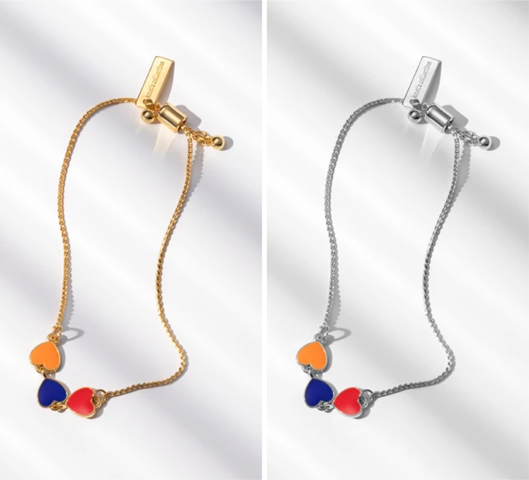 Anet's Collection Hearts of Armenia Bracelet - Enamel Tricolor Hearts on Gold Plated Brass with Adjustable Chain Bijou Her