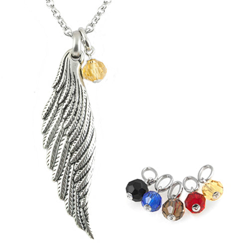 Angel Wing Necklace with Colorful Charms - Stainless Steel Pendant Jewelry Bijou Her