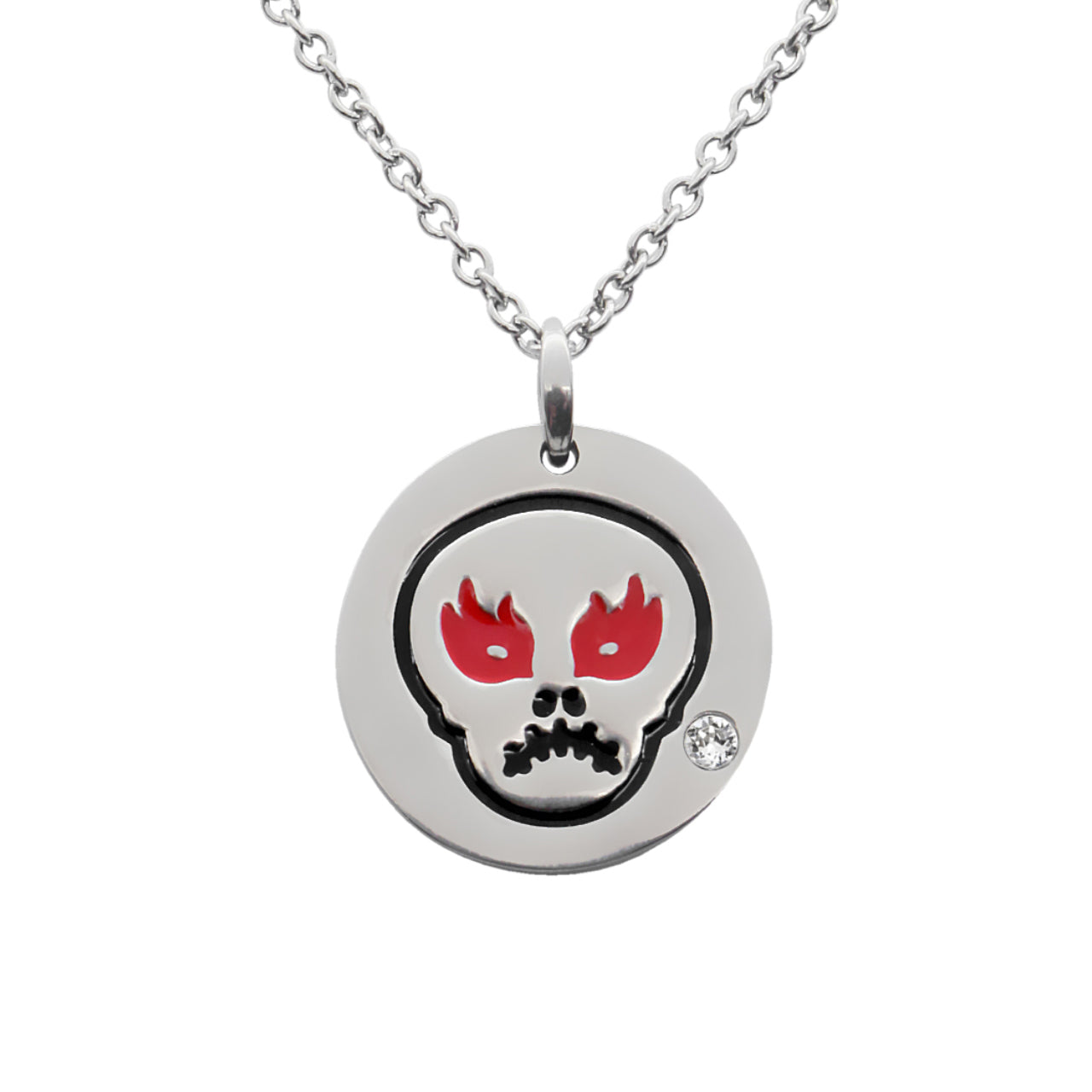 Angry Skull Emoji Necklace with Swarovski Crystal - Stainless Steel Pendant for Fashion Accessory and Jewelry Bijou Her