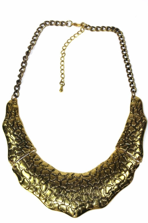 Animal Art Statement Choker Necklace - Antique Gold Tone Metal Pendant Chain Jewelry Bijou Her