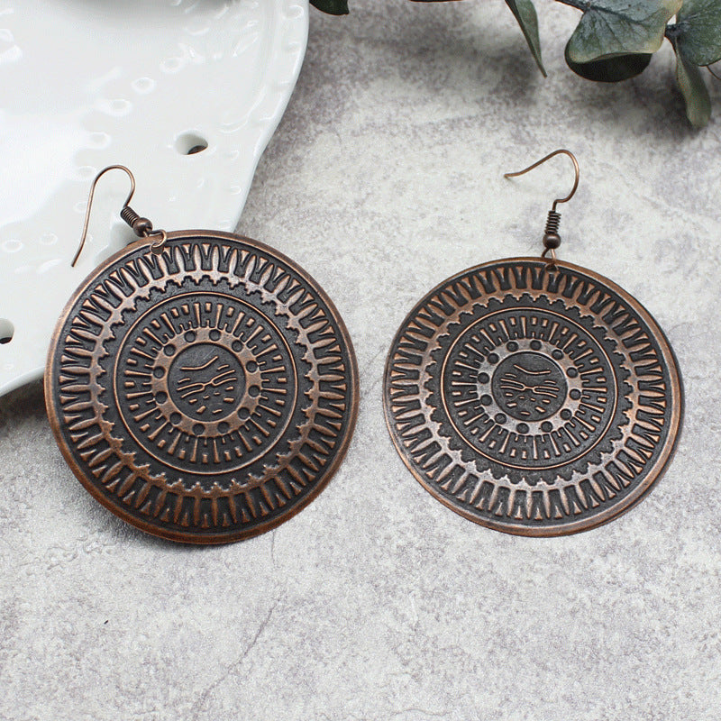 Antique Alloy Coin Carved Bohemian Earrings Bijou Her