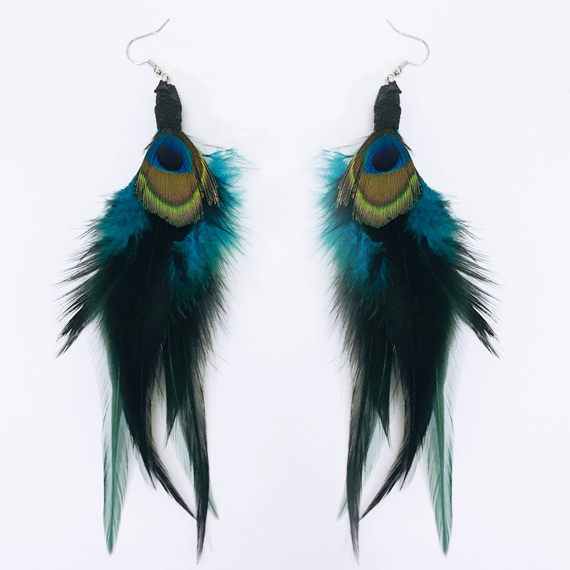 Antique Bohemian Peacock Feather Earrings Bijou Her