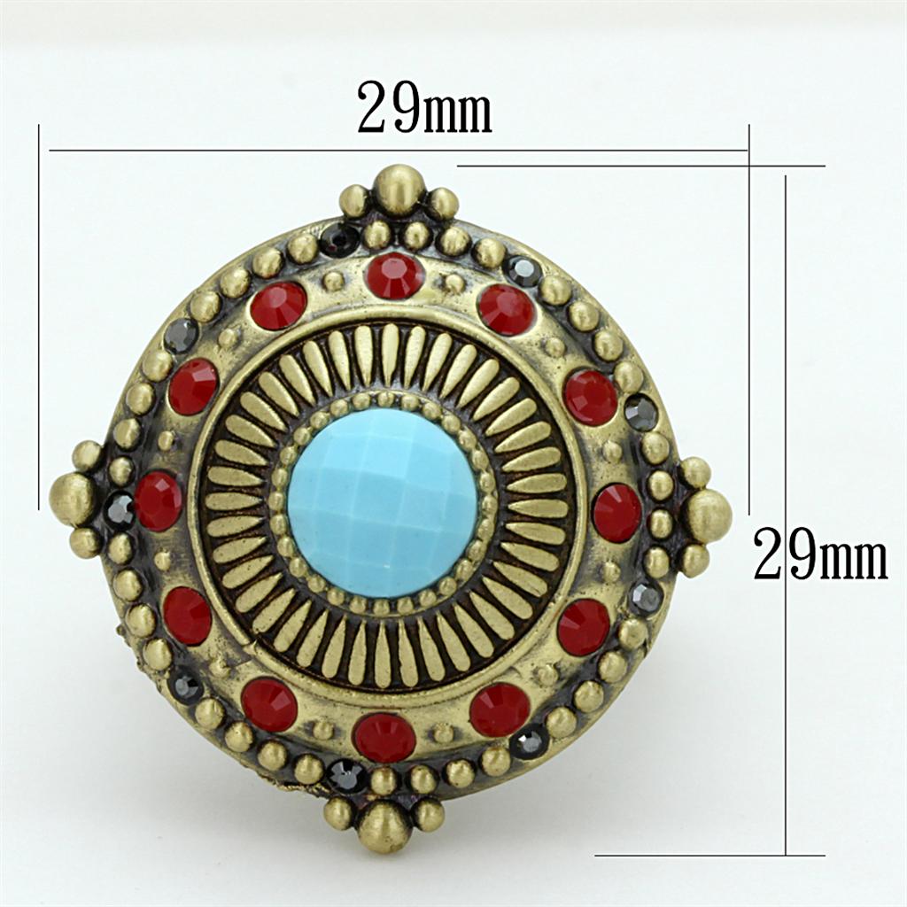Antique Copper Brass Ring with Synthetic Turquoise Stone - Boho Style Bijou Her