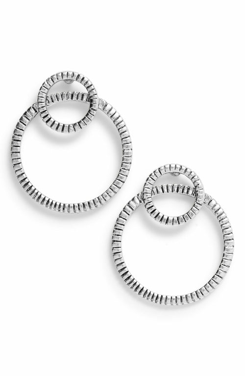 Antique Finish Overlapping Rings Frontal Hoop Earrings - Lightweight and Hypoallergenic in Gold or Silver - 1.5" x 1.25" Size Bijou Her