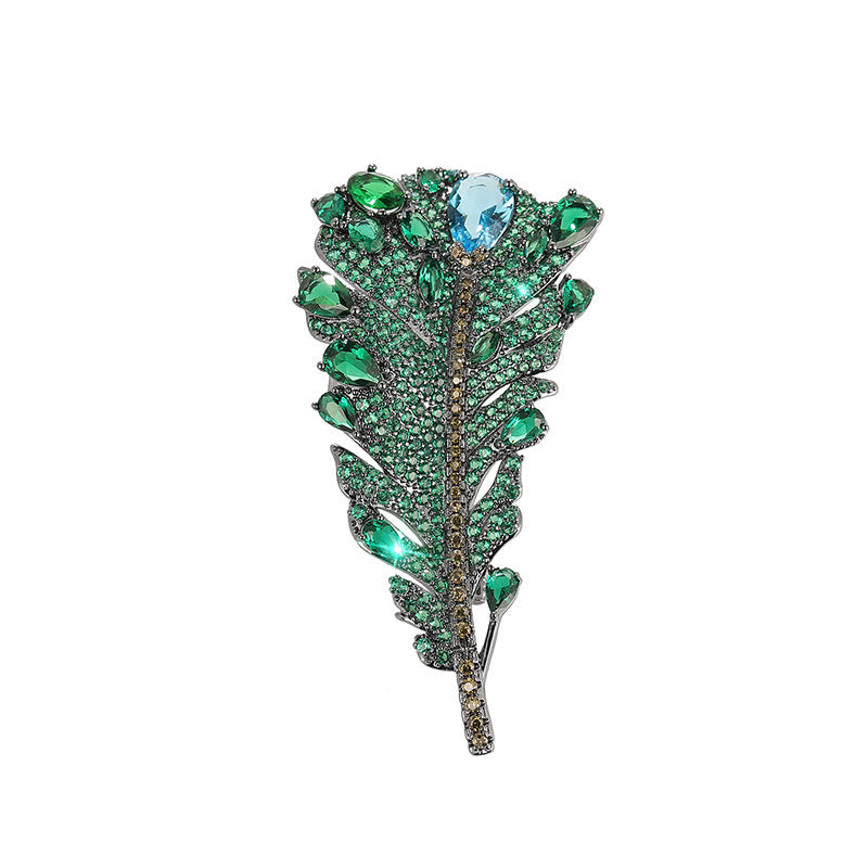 Antique Green Crystal Feather Brooch Bijou Her