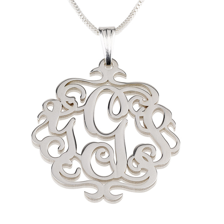 Antique Sterling Silver Monogram Necklace - Personalized Initial Pendant Bijou Her