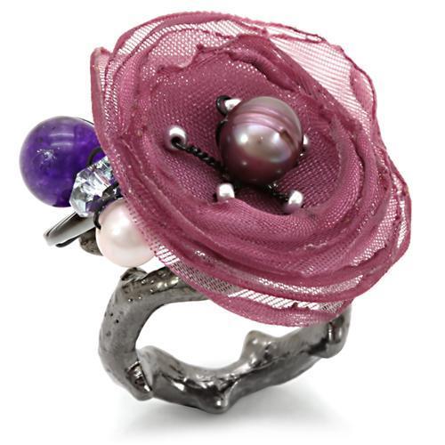 Antique Tone Brass Cocktail Ring with Assorted Stones - Flower Jewelry Collection Bijou Her