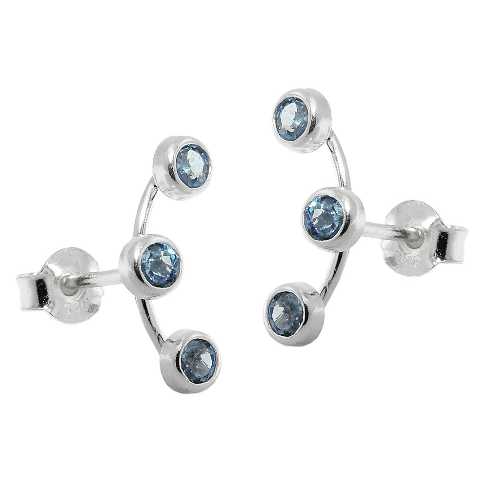 Aqua Silver 925 Earrings with 3 Zirconias - 15x3mm, 0.97g Bijou Her