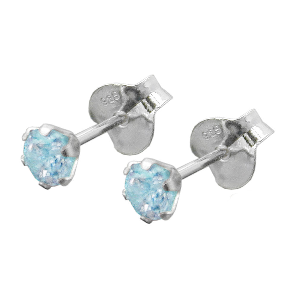 Aqua Zirconia Silver 925 Earring Studs - 4mm Size, 0.7g Weight Bijou Her