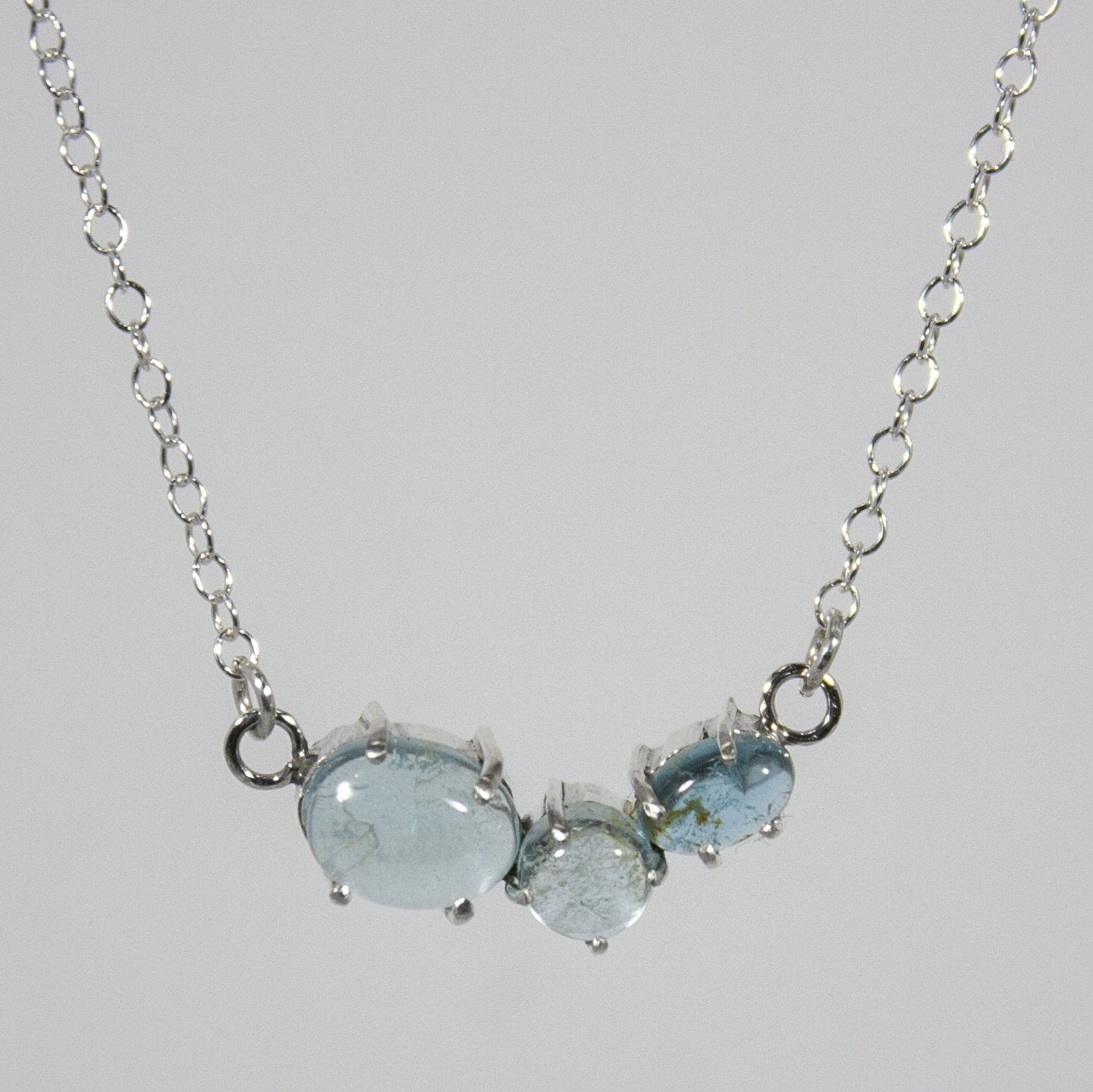 Aquamarine Claw Setting Necklace - Sterling Silver, 18" Length Bijou Her