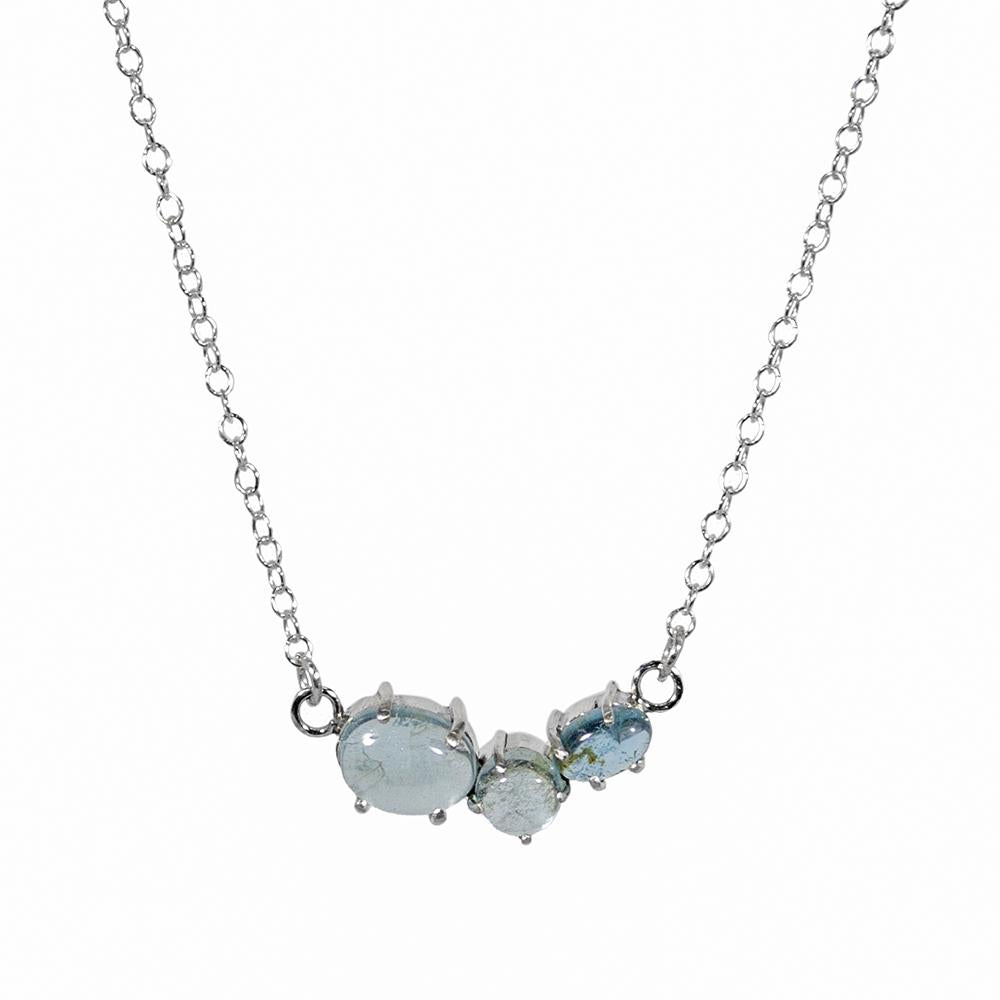 Aquamarine Claw Setting Necklace - Sterling Silver, 18" Length Bijou Her