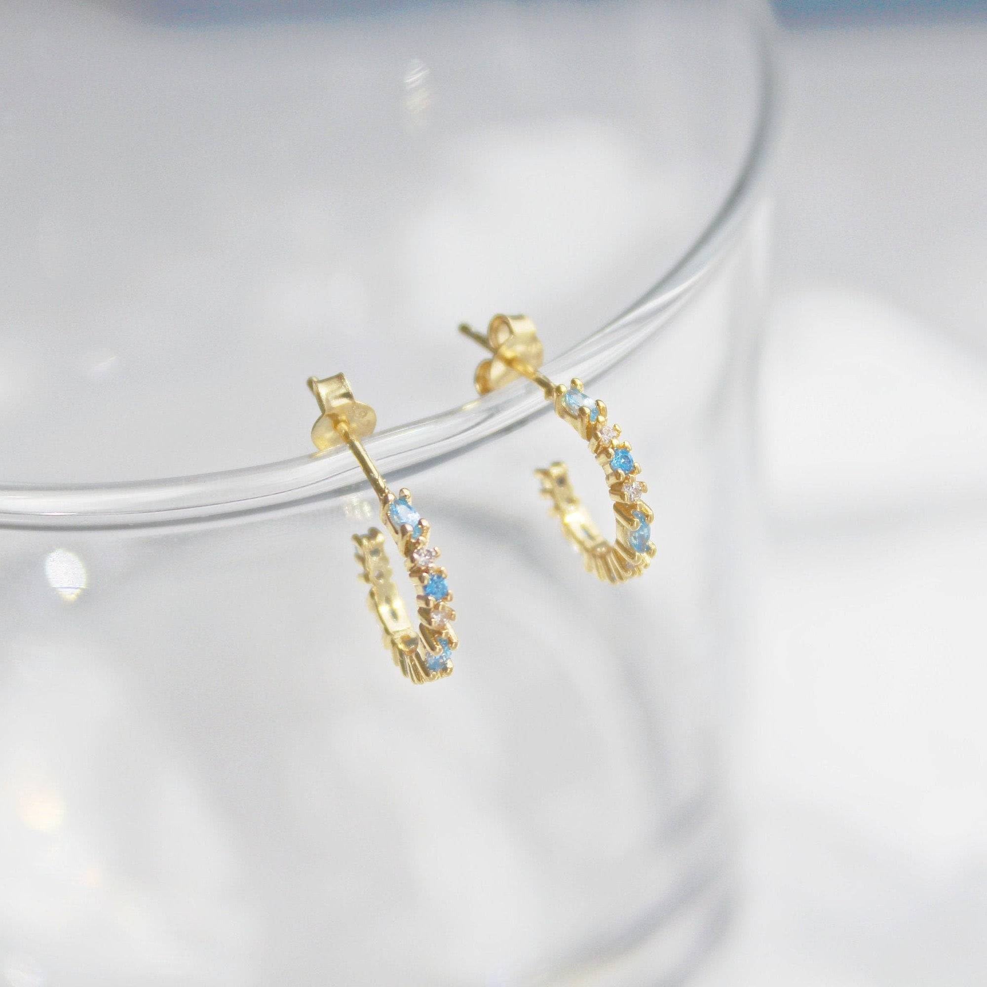 Aquamarine Mini Hoop Earrings - March Birthstone Bijou Her