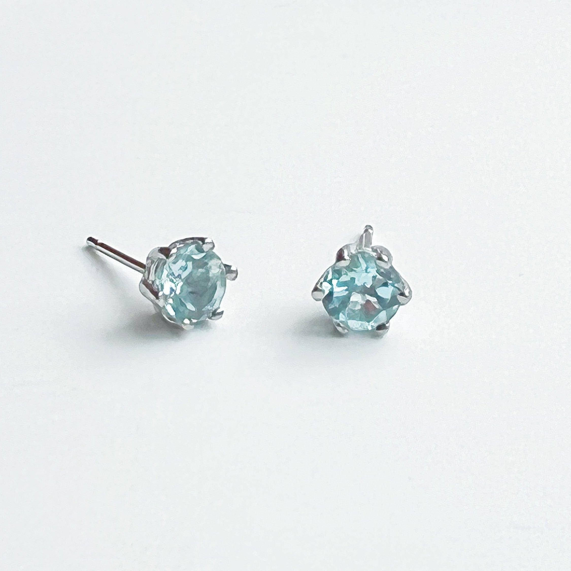 Aquamarine Studs Earrings - Blue March Birthstone Gift Bijou Her