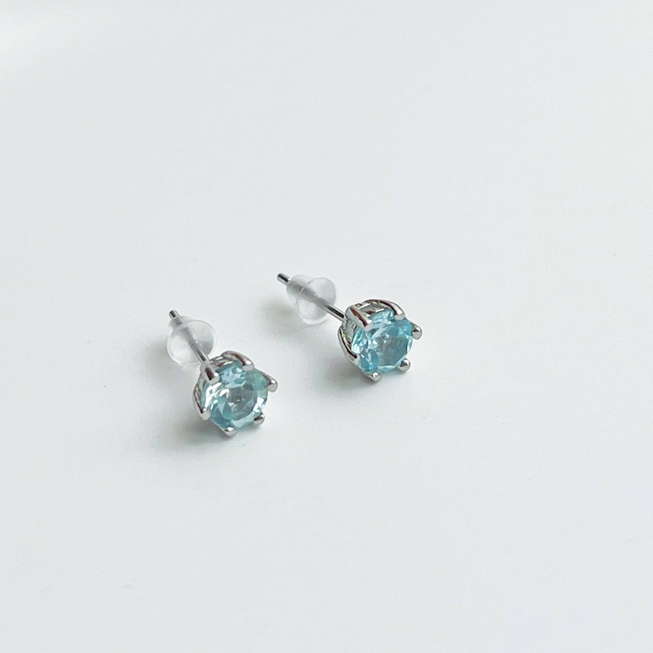 Aquamarine Studs Earrings - Blue March Birthstone Gift Bijou Her