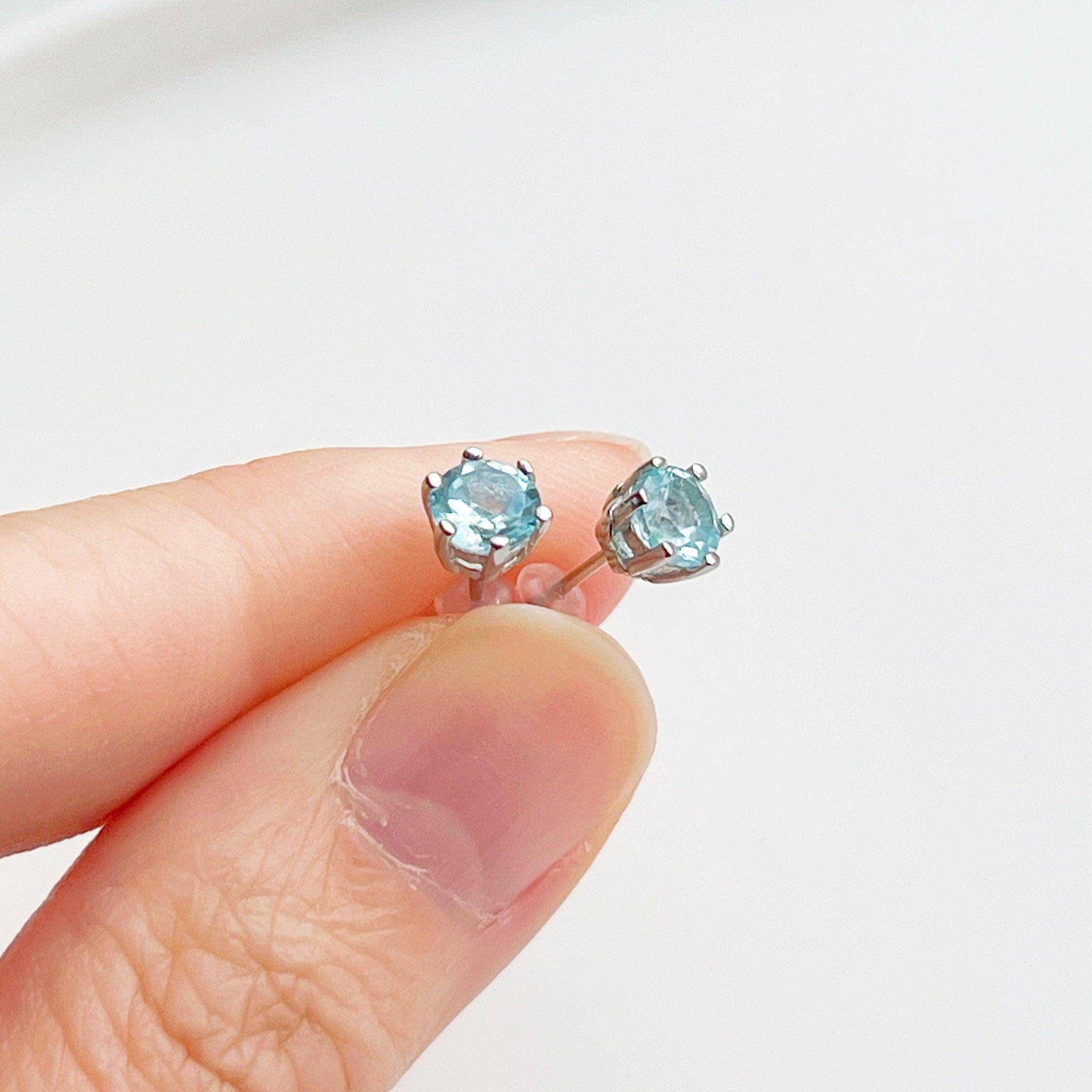 Aquamarine Studs Earrings - Blue March Birthstone Gift Bijou Her