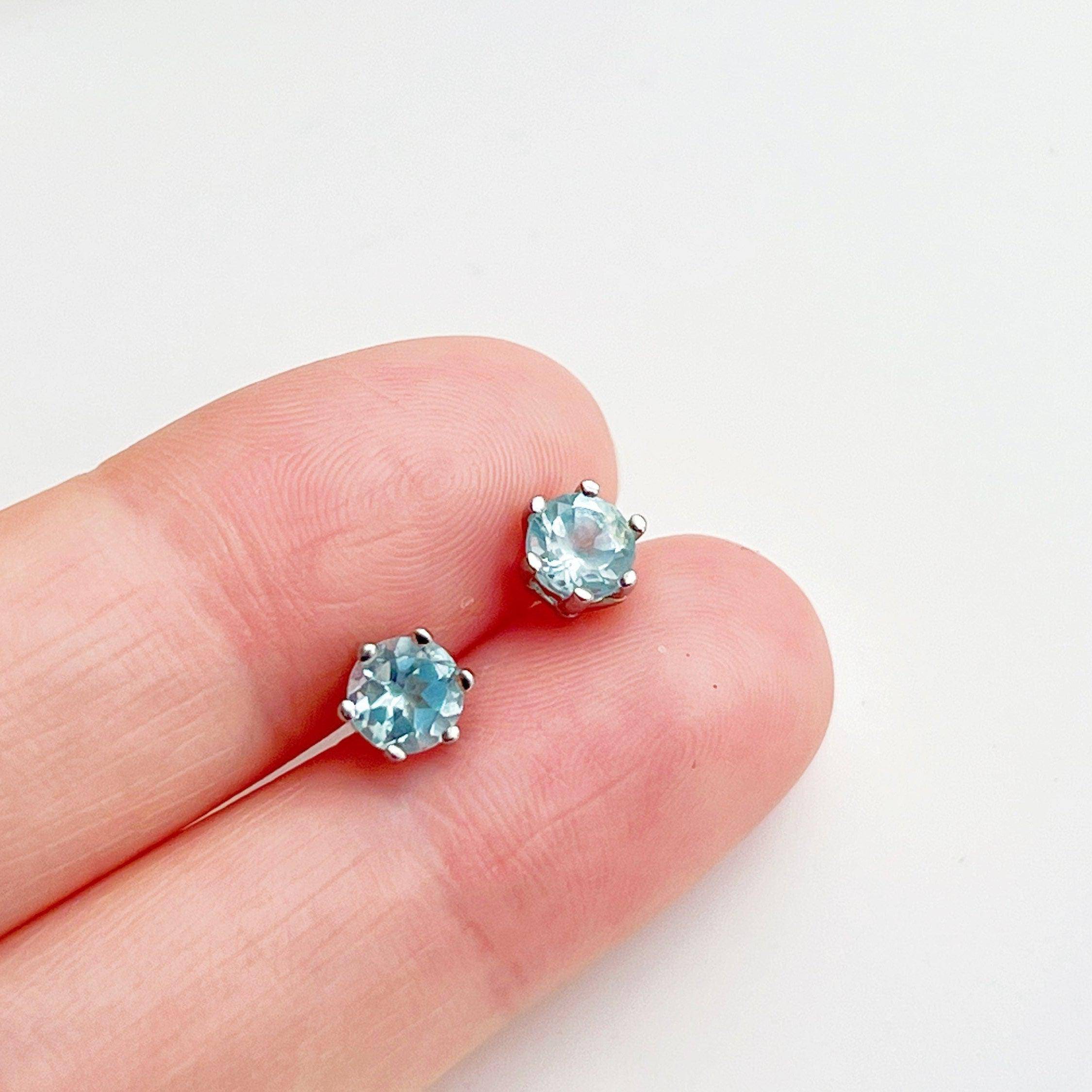 Aquamarine Studs Earrings - Blue March Birthstone Gift Bijou Her