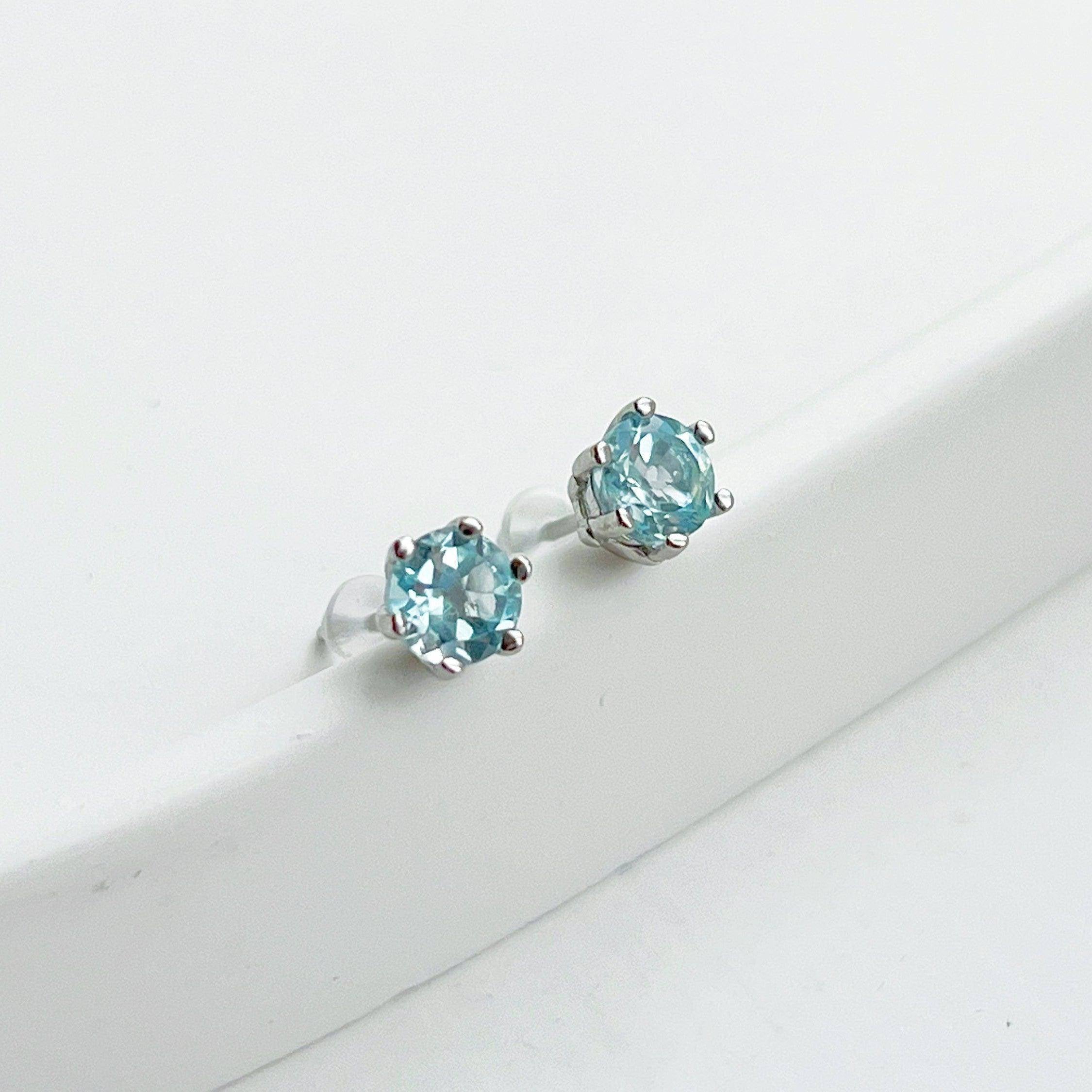 Aquamarine Studs Earrings - Blue March Birthstone Gift Bijou Her