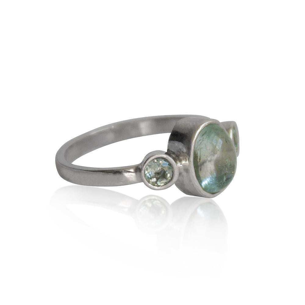 Aquamarine Three-Gemstone Sterling Silver Ring - March Birthstone Bijou Her