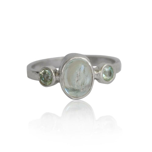 Aquamarine Three-Gemstone Sterling Silver Ring - March Birthstone Bijou Her