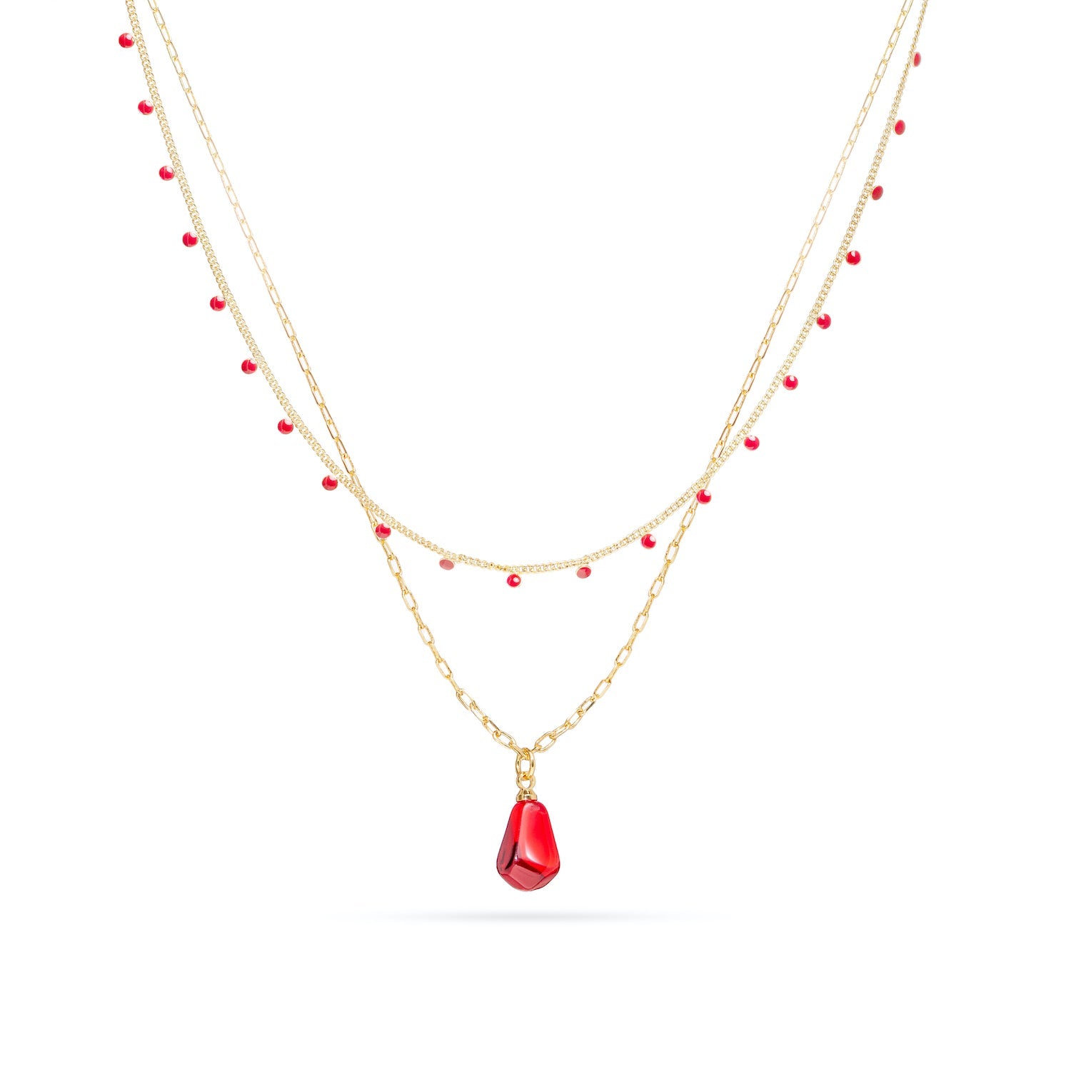 Armenian Pomegranate Seed Necklace - Fertility & Abundance Symbolized
Length: 16" & 18", 14K gold plated, double necklace with brass casting and Formica pom seeds. Discover the seed of life! Bijou Her