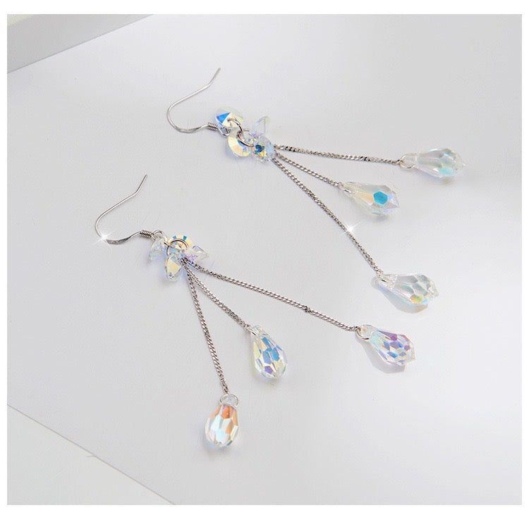 Artificial Crystal Tassel Earrings - Long, Multi-Crystal Design (8.2cm) Bijou Her