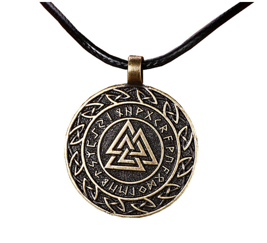 Asgard Crafted Circular Horn Valknut Symbol Pendant & Chain Bijou Her