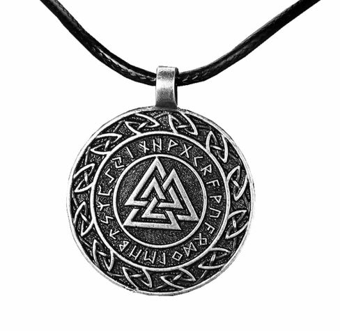 Asgard Crafted Circular Horn Valknut Symbol Pendant & Chain Bijou Her