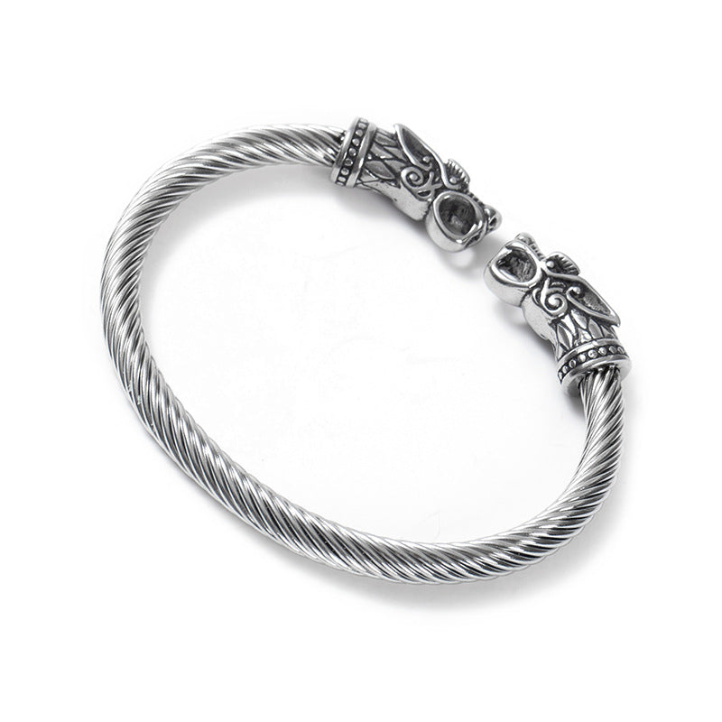 Asgard Crafted Grey Wolf 's Head Torc Bracelet Bijou Her