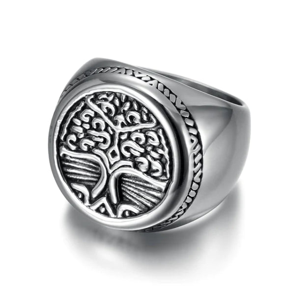 Asgard Crafted Handcrafted Stainless Steel Celtic Tree Of Life Circular Ring Bijou Her