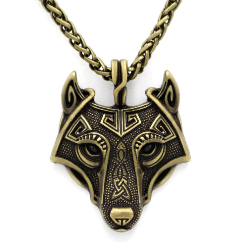 Asgard Crafted Norse Grey Wolf Head Pendant Chain Bijou Her