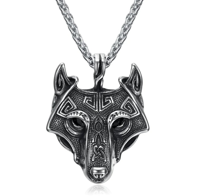 Asgard Crafted Norse Grey Wolf Head Pendant Chain Bijou Her