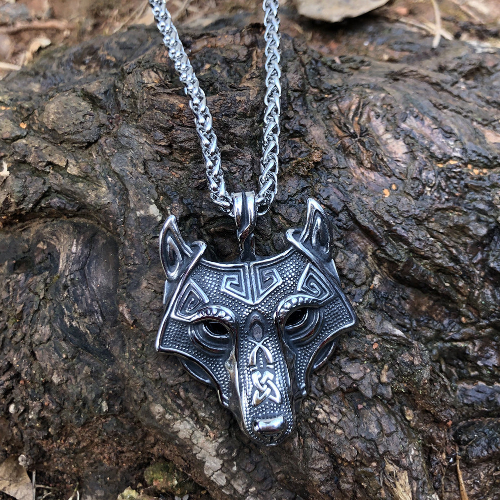 Asgard Crafted Norse Grey Wolf Head Pendant Chain Bijou Her