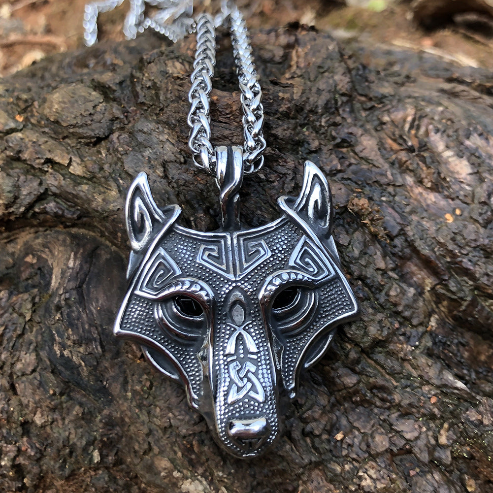 Asgard Crafted Norse Grey Wolf Head Pendant Chain Bijou Her