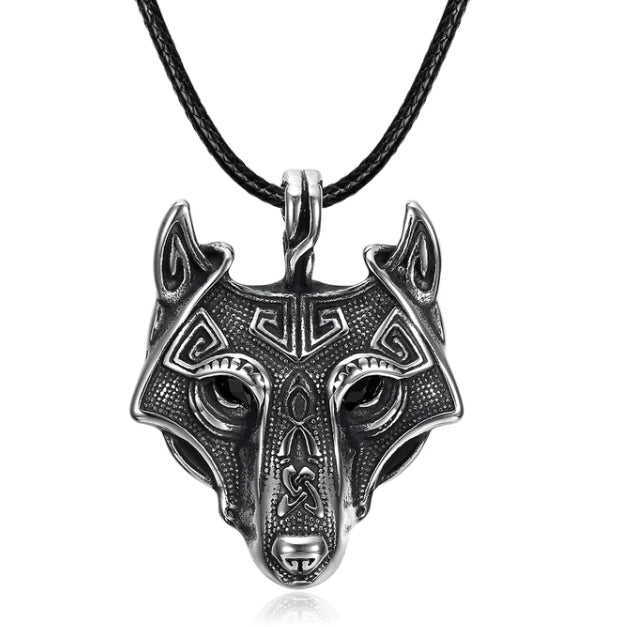 Asgard Crafted Norse Grey Wolf Head Pendant Chain Bijou Her